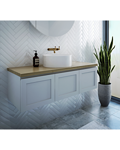 Rifco - Hamilton Wall Hung Vanity 1200mm, Shaker Doors, Timber Top with Above Counter Ceramic Basin
