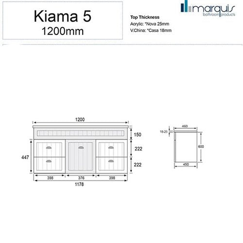 Marquis - Kiama5 1200mm Wall Mounted Vanity with Vitreous China Moulded Single Basin Top