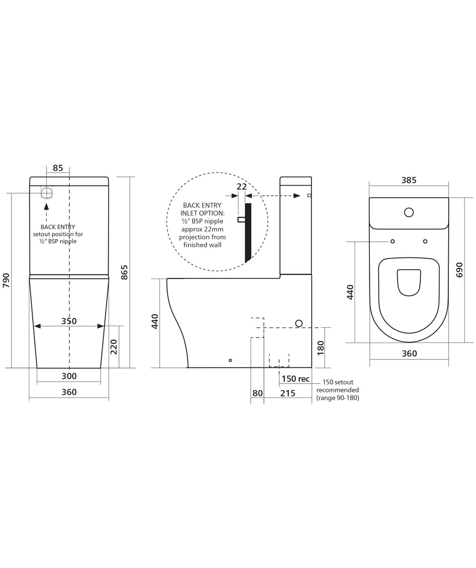 191775 | Limni Wall Faced toilet suite – choice of seats