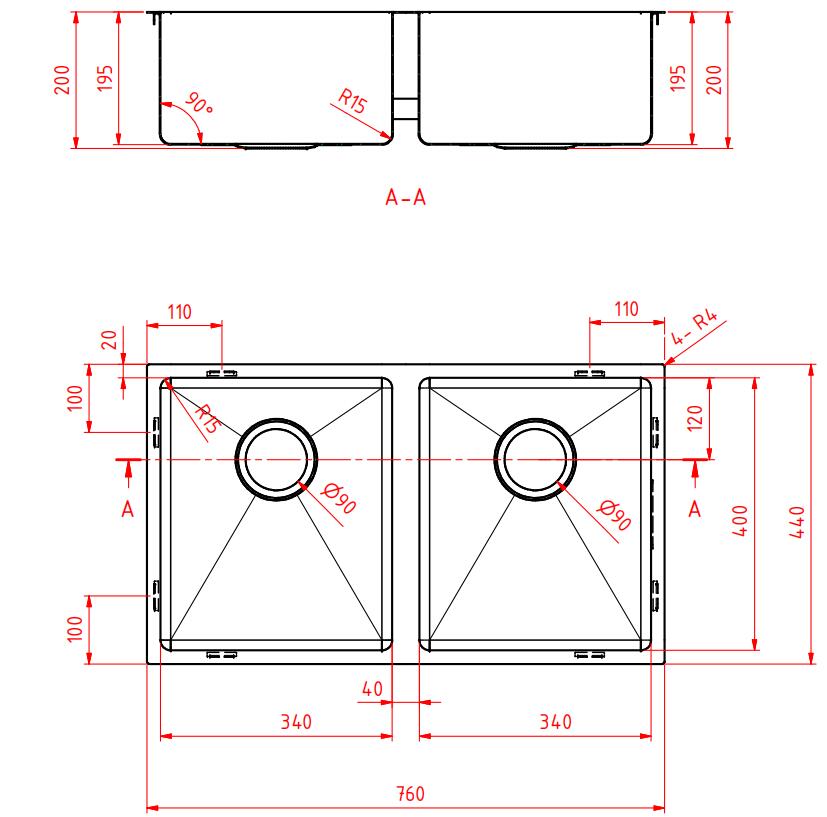 Modern National 760x440x200mm PVD Double Bowl Hand made Kitchen Sink 1.2mm Stainless