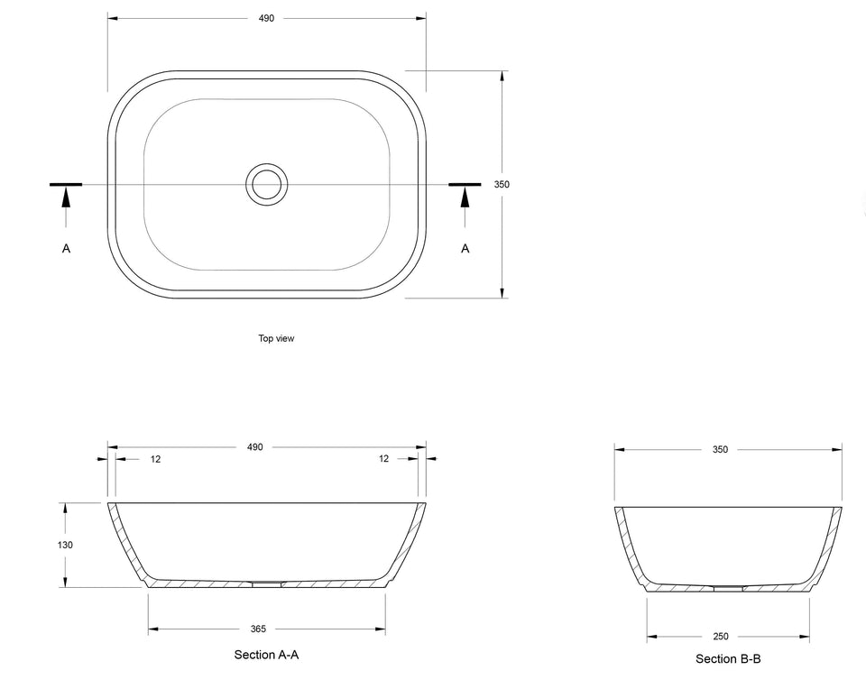Turner Hastings Maldon 49 x 35 TitanCast Solid Surface Above Counter Basin