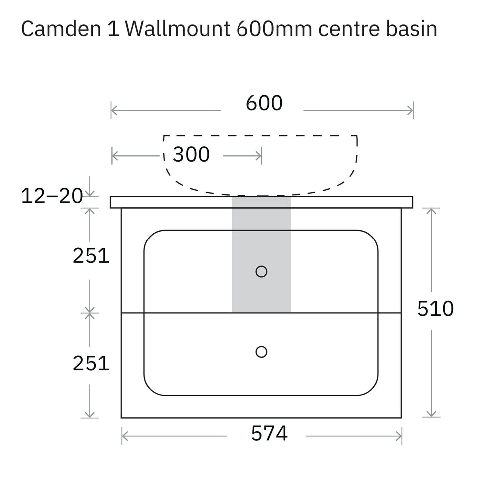 Marquis Camden Wall Hung Vanity with Symphony Top and Under Counter Basin
