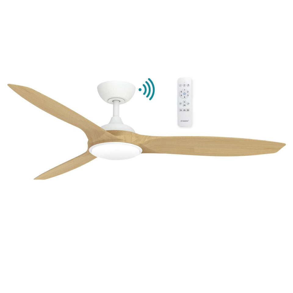 Martec Newport 1420mm DC Ceiling Fan with LED Light Matte White/Oak