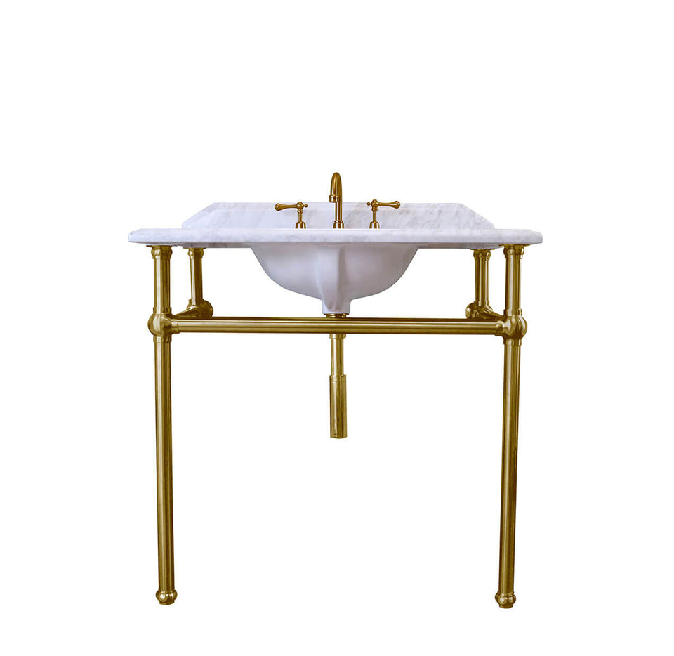 Turner Hastings Mayer Basin Stand With 90 x 55 Real Carrara Marble Top - Brushed Brass (MA902WS-BB-1TH)