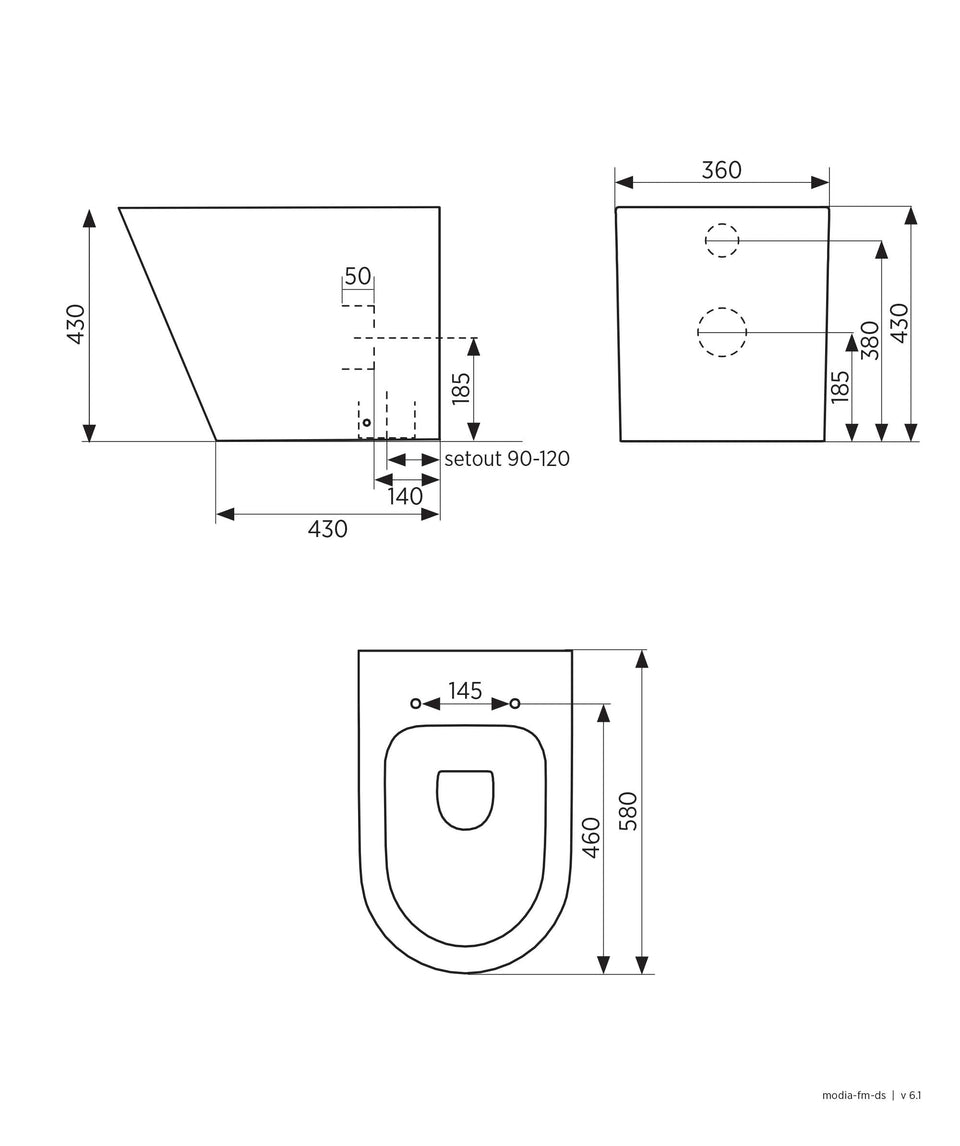 191770 | Modia Floor Mount toilet suite – choice of seats