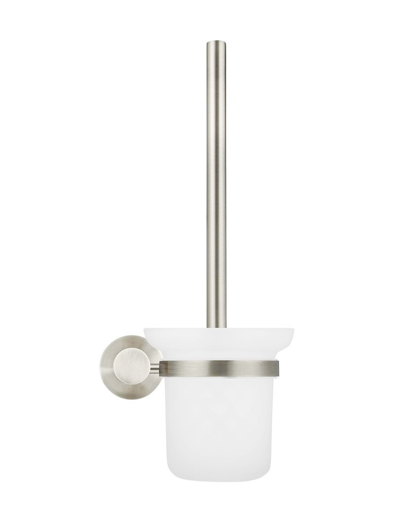 Round Toilet Brush &amp; Holder - PVD Brushed Nickel