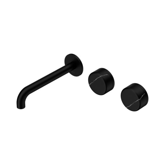 Nero Serenity Wall Basin/Bath Set 160/185/220mm Offset Spout With Marquina Black Handles Matte Black