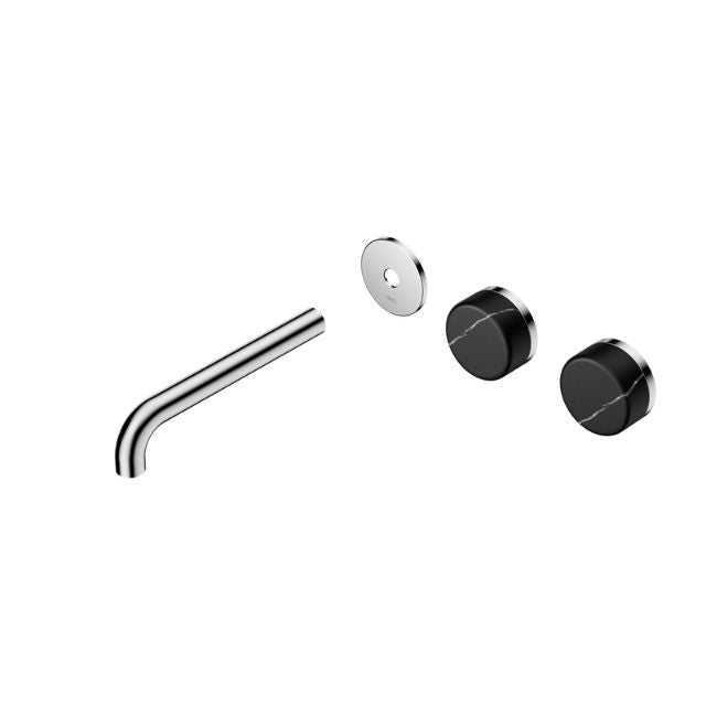 Nero Serenity Wall Basin/Bath Set 160/185/220mm Offset Spout With Marquina Black Handles Trim Kit Only Chrome
