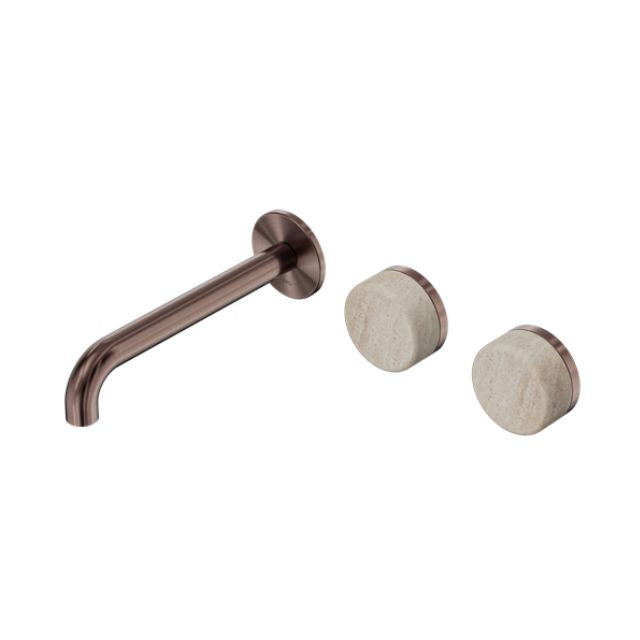 Nero Serenity Wall Basin/Bath Set 160/185/220mm Offset Spout With Rome Travertine Brushed Bronze
