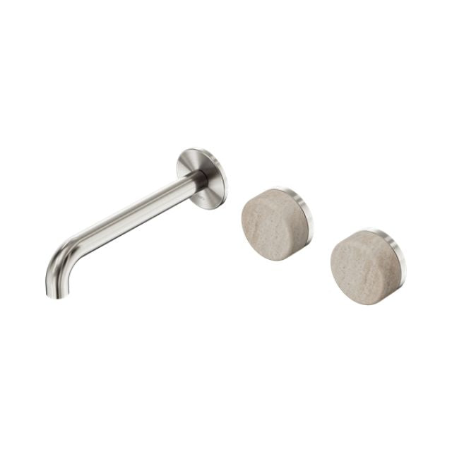 Nero Serenity Wall Basin/Bath Set 160/185/220mm Offset Spout With Rome Travertine Brushed Nickel