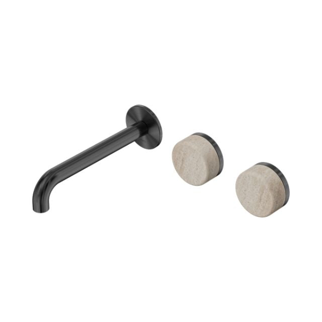 Nero Serenity Wall Basin/Bath Set 160/185/220mm Offset Spout With Rome Travertine Gun Metal