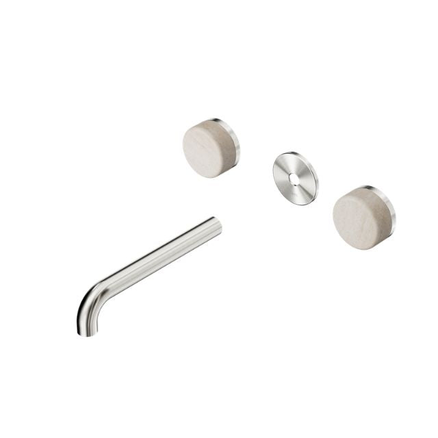 Nero Serenity Wall Basin Set 160/185/220mm Spout With Rome Travertine Handle Trim Kit Only Brushed Nickel