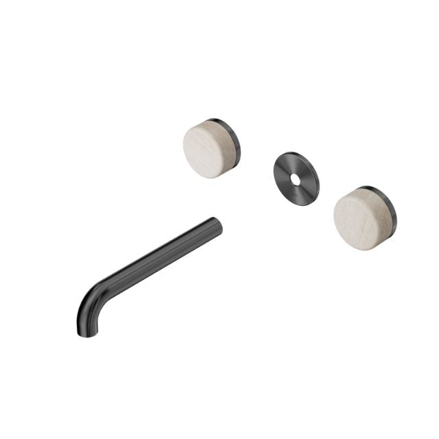 Nero Serenity Wall Basin Set 160/185/220mm Spout With Rome Travertine Handle Trim Kit Only Gun Metal
