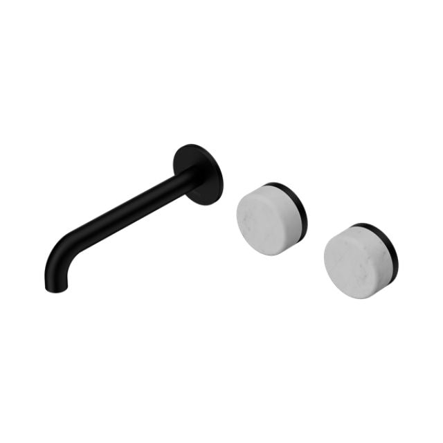 Nero Serenity Wall Basin/Bath Set 160/185/220mm Offset Spout With Carrara Handles Matte Black