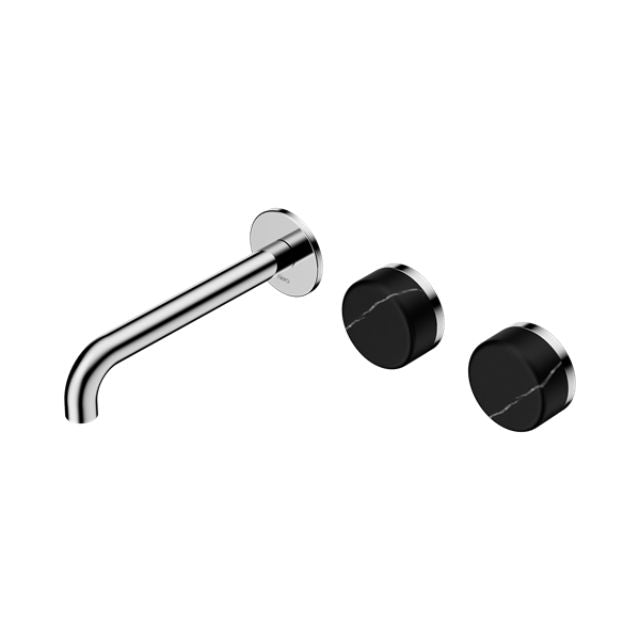 Nero Serenity Wall Basin/Bath Set 160/185/220mm Offset Spout With Marquina Black Handles Chrome