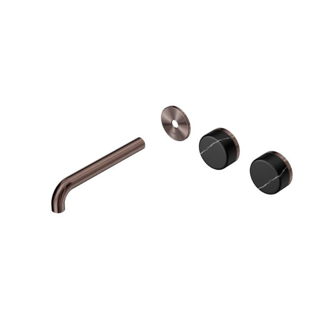 Nero Serenity Wall Basin/Bath Set 160/185/220mm Offset Spout With Marquina Black Handles Trim Kit Only Brushed Bronze