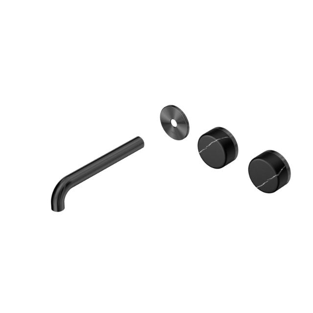 Nero Serenity Wall Basin/Bath Set 160/185/220mm Offset Spout With Marquina Black Handles Trim Kit Only Gun Metal