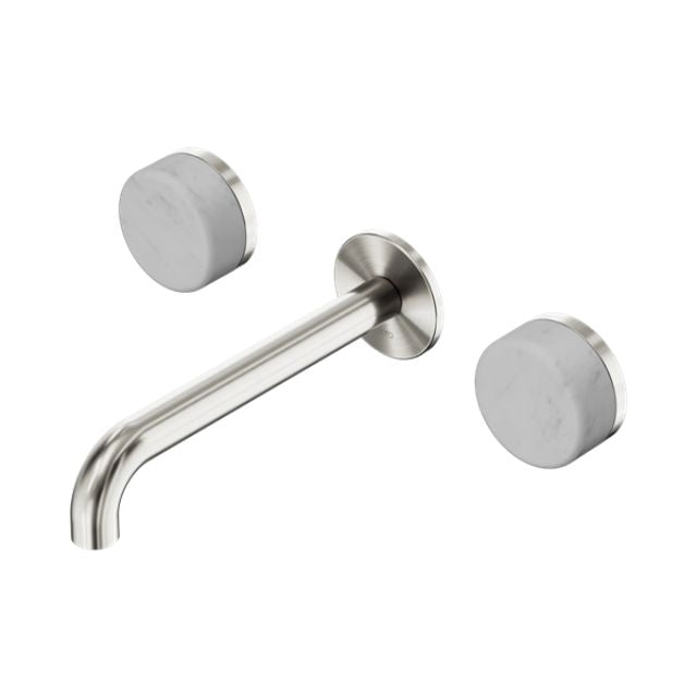 Nero Serenity Wall Basin Set 160/185/220mm Spout With Carrara Handles Brushed Nickel