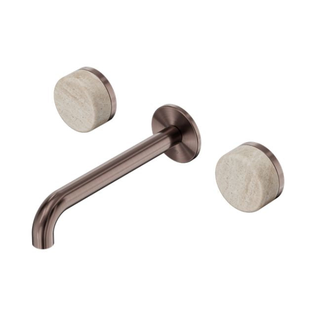 Nero Serenity Wall Basin Set 160/185/220mm Spout With Rome Travertine Handles Brushed Bronze