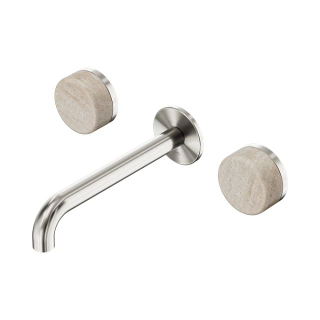 Nero Serenity Wall Basin Set 160/185/220mm Spout With Rome Travertine Handles Brushed Nickel