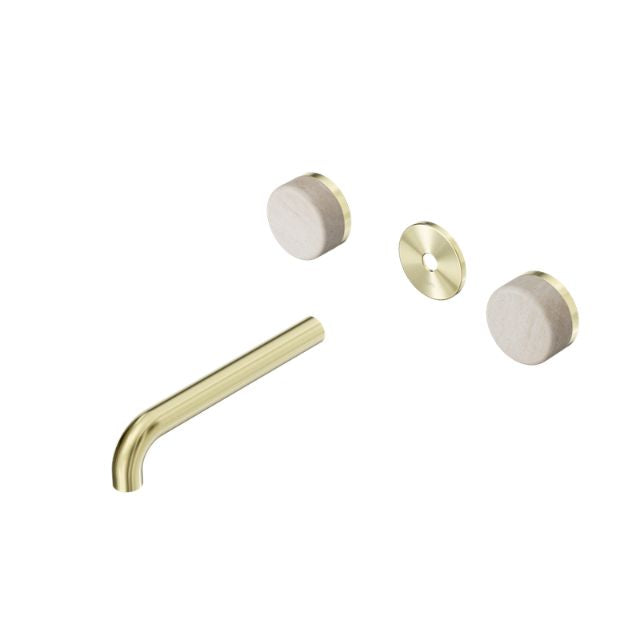Nero Serenity Wall Basin Set 160/185/220mm Spout With Rome Travertine Handle Trim Kit Only Brushed Gold