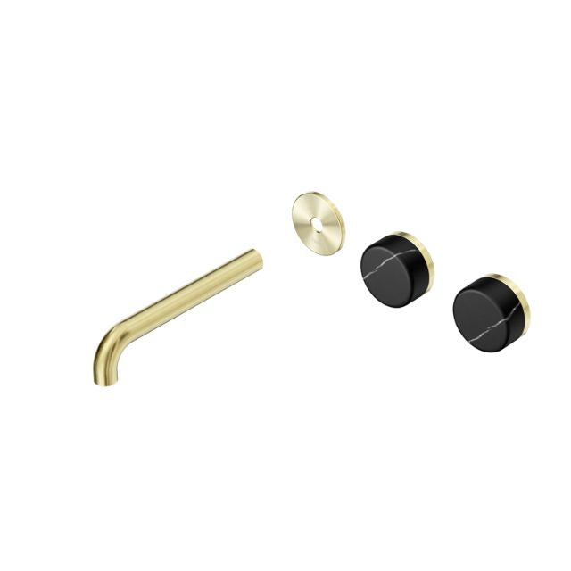 Nero Serenity Wall Basin/Bath Set 160/185/220mm Offset Spout With Marquina Black Handles Trim Kit Only Brushed Gold