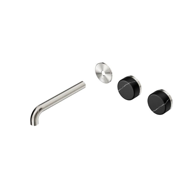 Nero Serenity Wall Basin/Bath Set 160/185/220mm Offset Spout With Marquina Black Handles Trim Kit Only Brushed Nickel