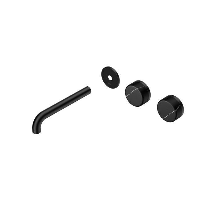 Nero Serenity Wall Basin/Bath Set 160/185/220mm Offset Spout With Marquina Black Handles Trim Kit Only Matte Black