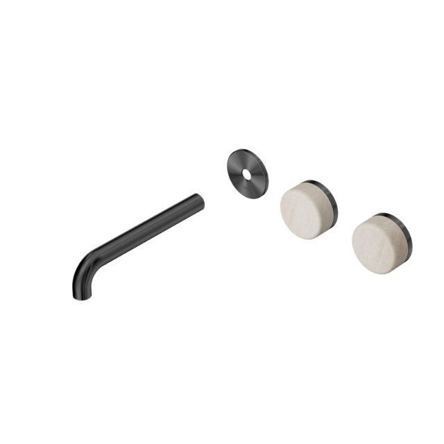 Nero Serenity Wall Basin/Bath Set 160/185/220mm Offset Spout With Rome Travertine Handles Trim Kit Only Gun Metal