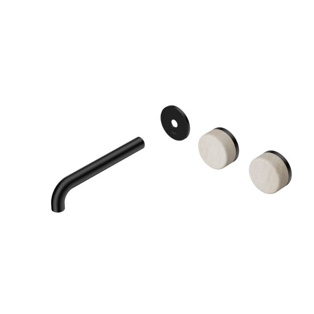 Nero Serenity Wall Basin/Bath Set 160/185/220mm Offset Spout With Rome Travertine Handles Trim Kit Only Matte Black