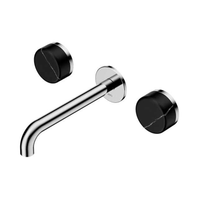 Nero Serenity Wall Basin Set 160/185/220mm Spout With Nero Marquina Handles Chrome