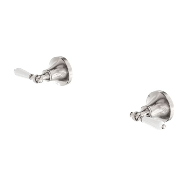 Nero York Wall Top Assemblies with White Porcelain Lever - Brushed Nickel