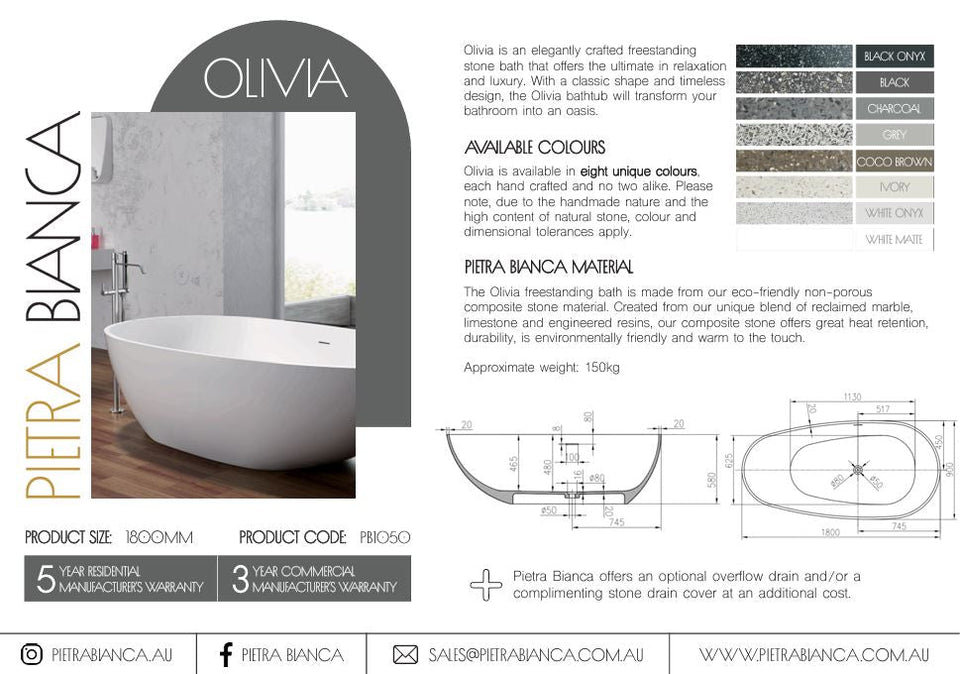 Pietra Bianca Olivia Freestanding Bath