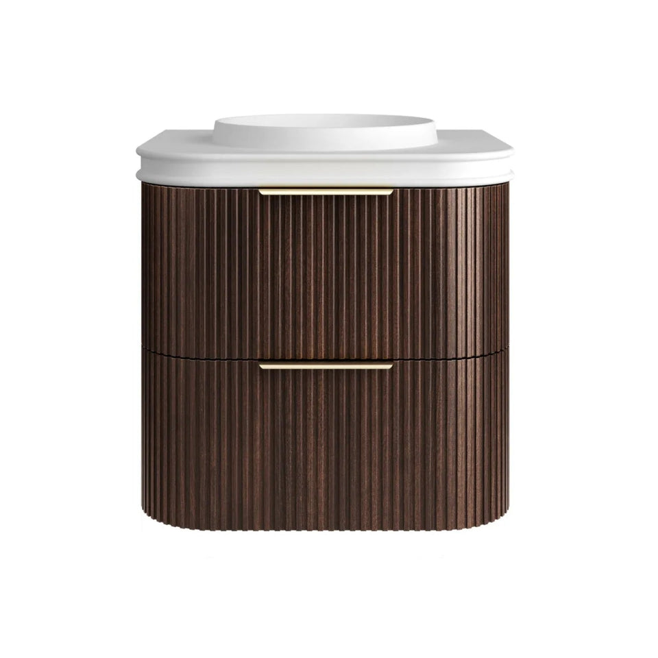Otti Havana Fluted Curved Wall Hung Vanity with Moulded Top - Sable Walnut