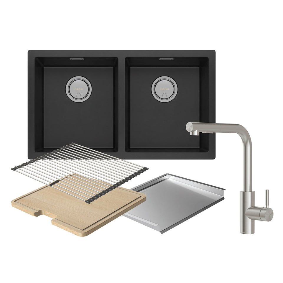 Phoenix Sink Package 1 - Matte Black Sink & Stainless Steel Mixer