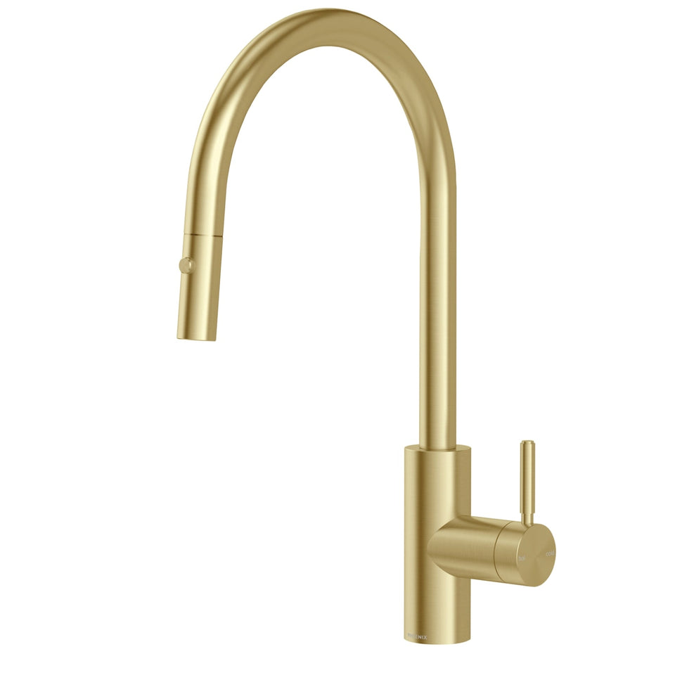 Phoenix Vivid MKII Pull Out Sink Mixer 230mm Gooseneck - Brushed Gold