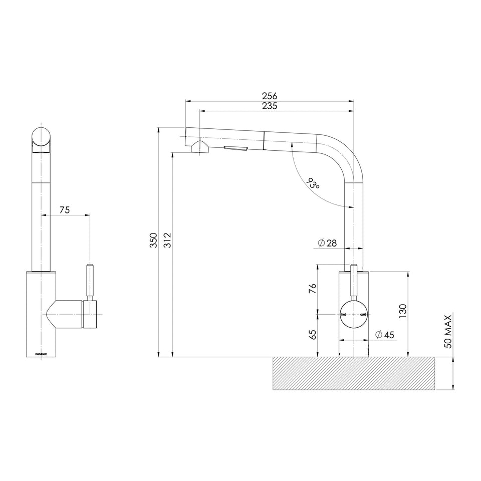 Phoenix Vivid MKII Pull Out Sink Mixer L Shaped