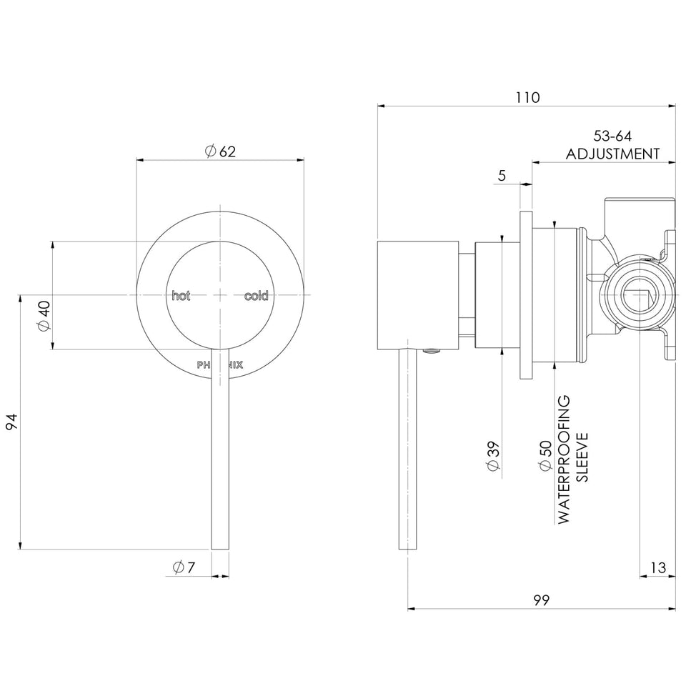 Phoenix Vivid Slimline SwitchMix Shower / Wall Mixer 60mm Backplate (Complete Kit)