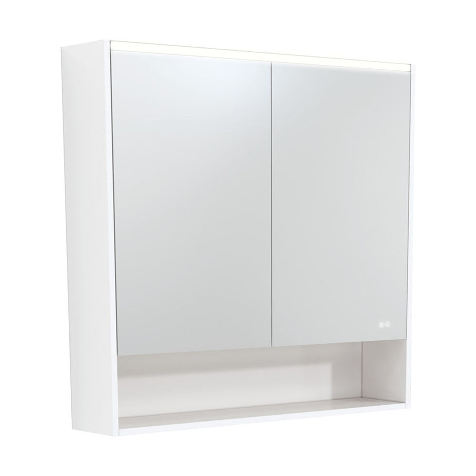 900 LED Mirror Cabinet with Display Shelf, Satin