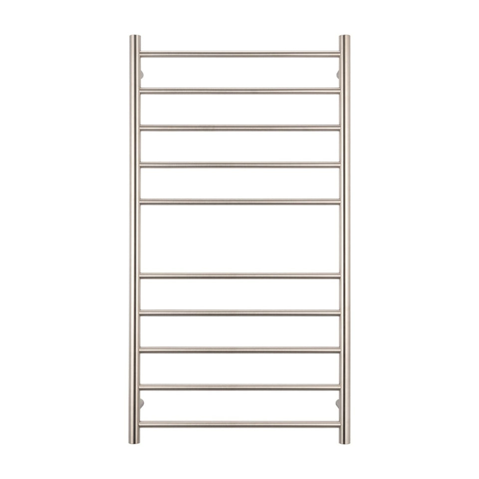 Radiant 10 Bar Round Heated Towel Ladder 600w x 1100h - Brushed Nickel