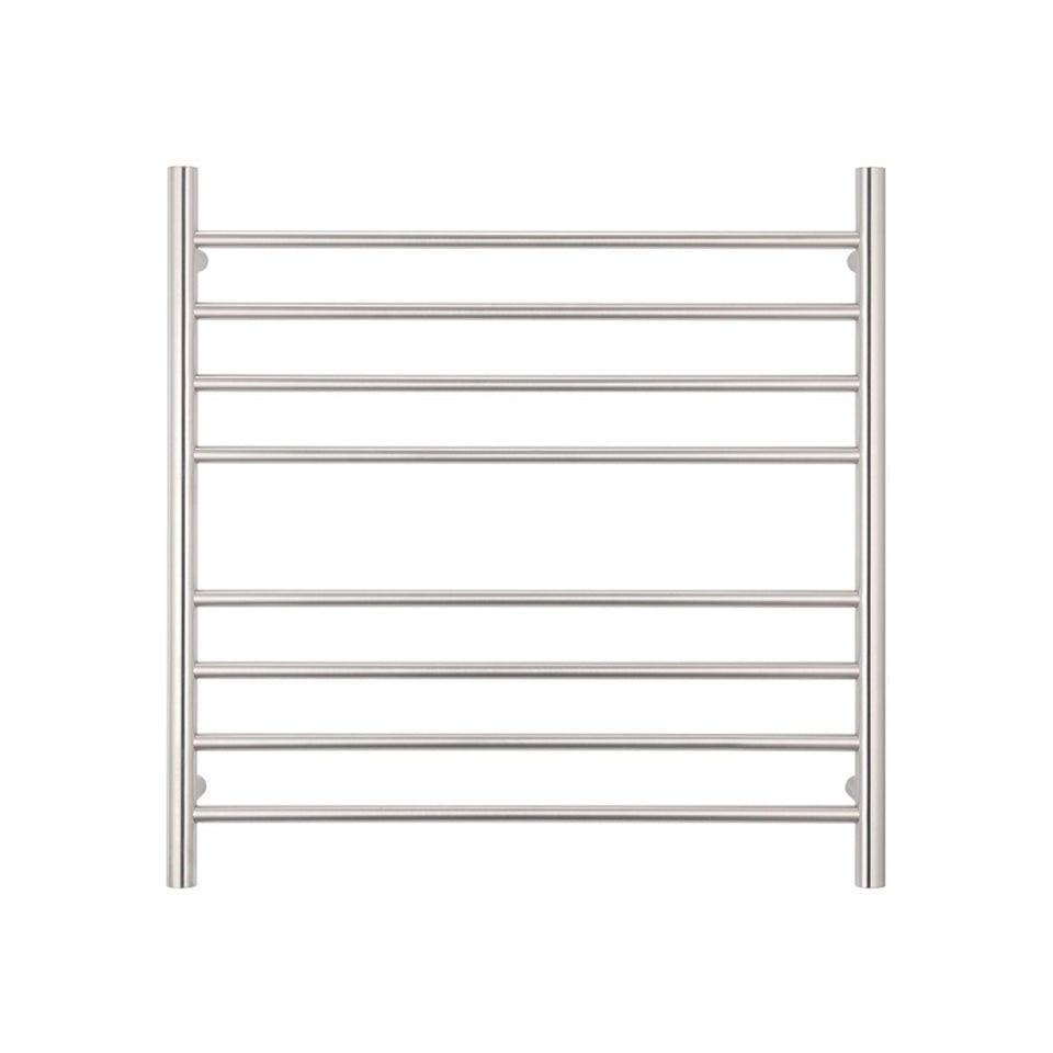 Radiant - Round 8 Bar Heated Towel Ladder 750H x 750W (left wiring) BRUSHED STAINLESS