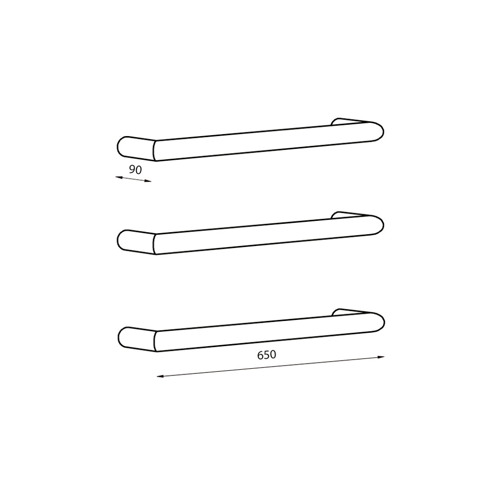 Radiant Heated Low Voltage Single Round Bar 650mm Brushed Nickel technical drawing (BN-SBRTR-650)
