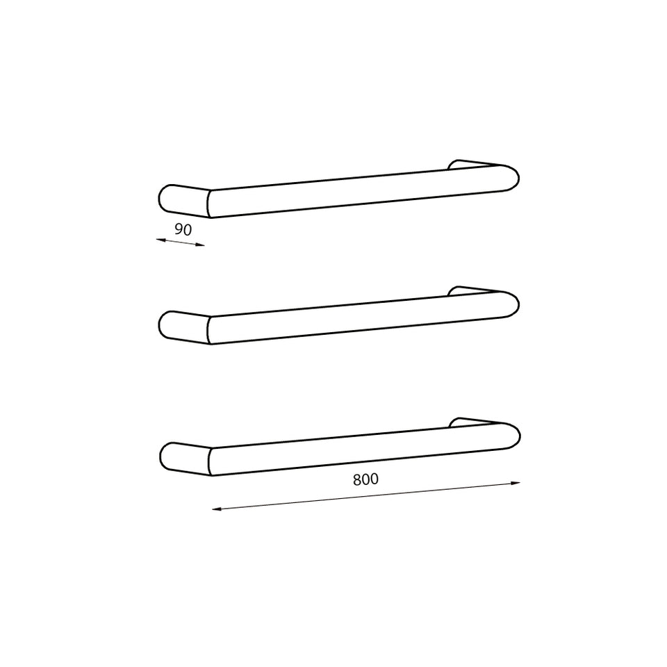 Radiant Heated Low Voltage Single Round Bar 800mm Brushed Satin technical drawing (BRU-SBRTR-800)