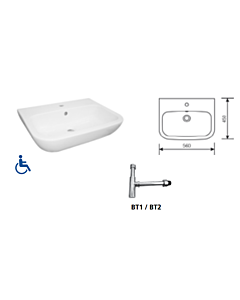 Gemini Industries - Emilia Assist 550 Disabled Wall Basin with Bottle Trap