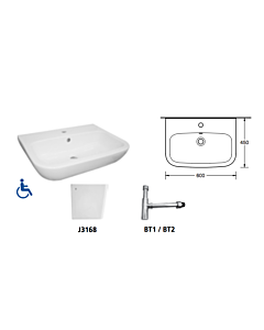 Gemini Industries - Emilia Assist 600 Disabled Wall Basin with Bottle Trap
