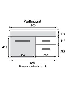 Marquis - Torino3 900mm Wall Mounted Vanity With Moulded Single Basin Top