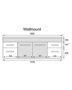 Marquis - Mariner7 1500mm Wall Mounted Vanity with Caesarstone/Silestone Top &amp; Double Basin