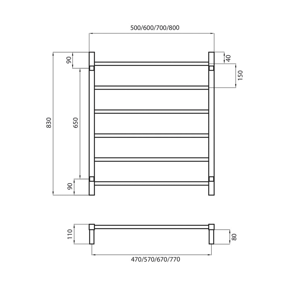Radiant Non-heated Square Ladder