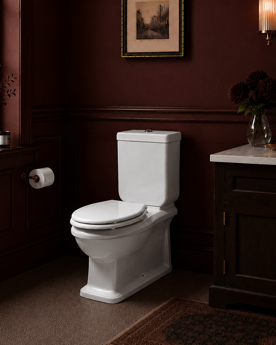 Turner Hastings Stafford Close Coupled Back to Wall Toilet Suite - Gloss White with Chrome Hinges