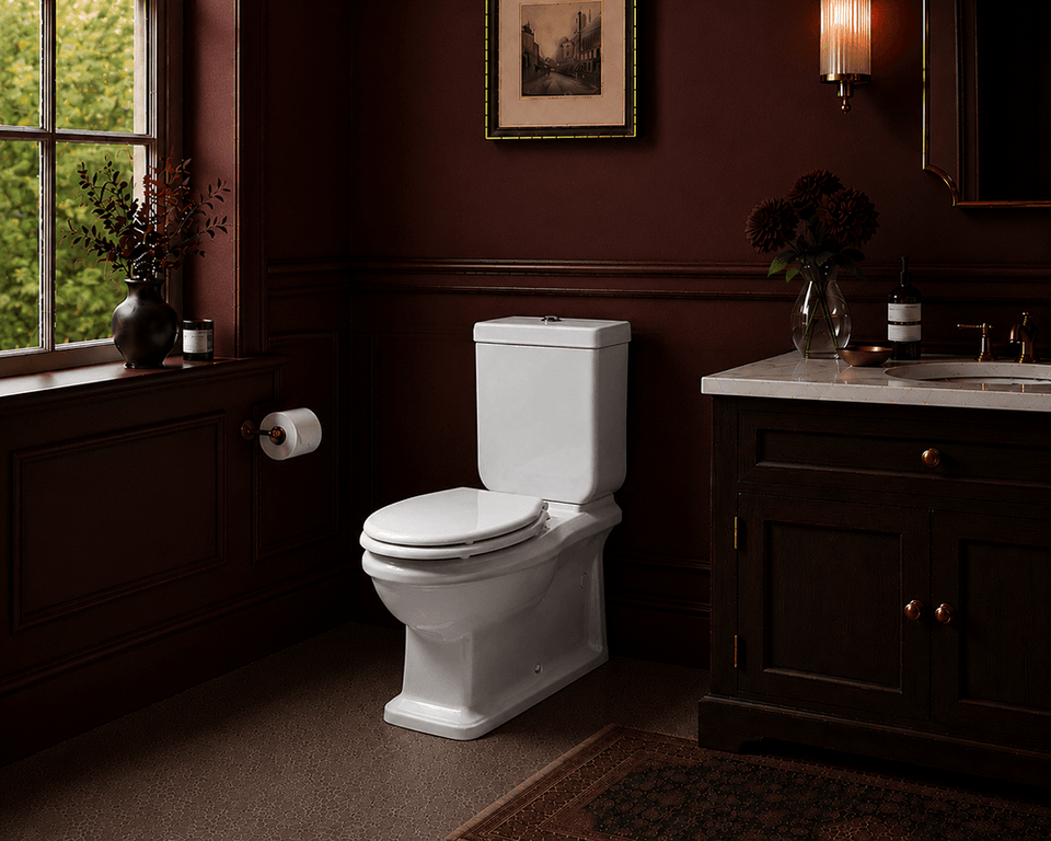 Turner Hastings Stafford Close Coupled Back to Wall Toilet Suite - Gloss White with Chrome Hinges